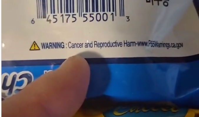 Cancer warning on ramen noodles packet